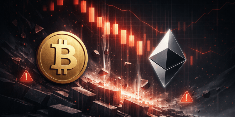 Bitcoin, Ethereum Plunge Triggers Near-$600 Million Crypto Long Flush
